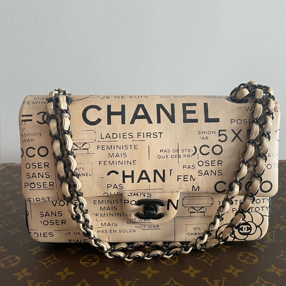 Vintage Chanel 2016 Newspaper Double Flap Handbag